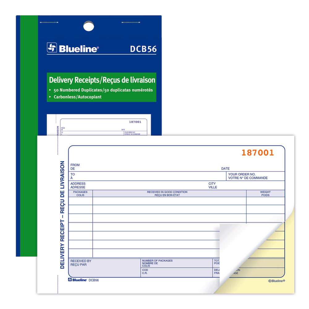 Blueline DCB56 Carnet de reçus de livraison bilingue - 50 exemplaires