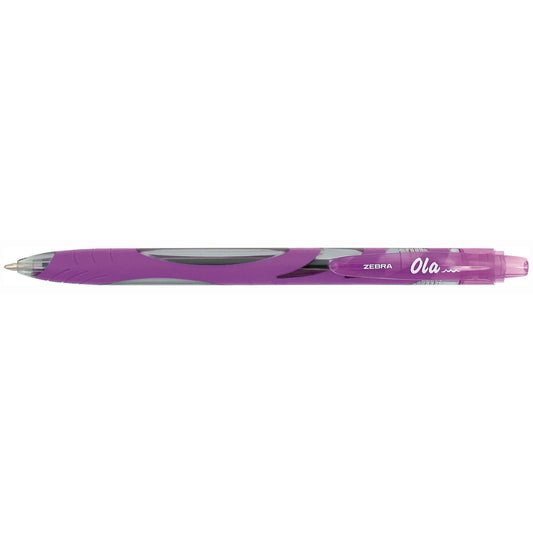 Stylo à bille rétractable Zebra Ola - Pointe moyenne - 1,0 mm - Encre violette - Lot de 12