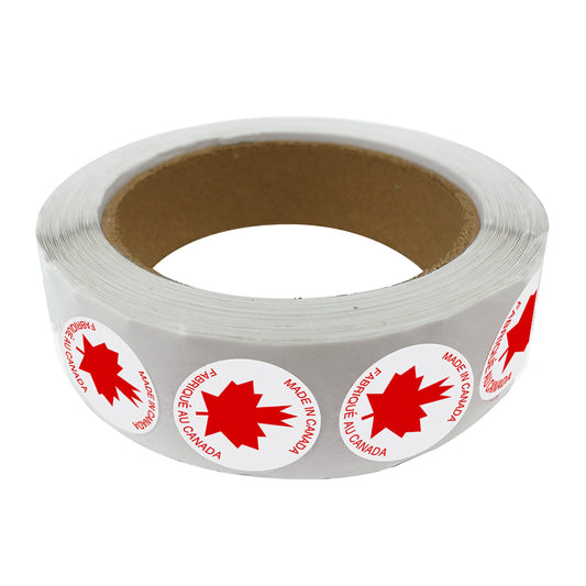 SPC 'Made in Canada' Die Cut Labels - White/Red - 1" Circle - 1000/Roll