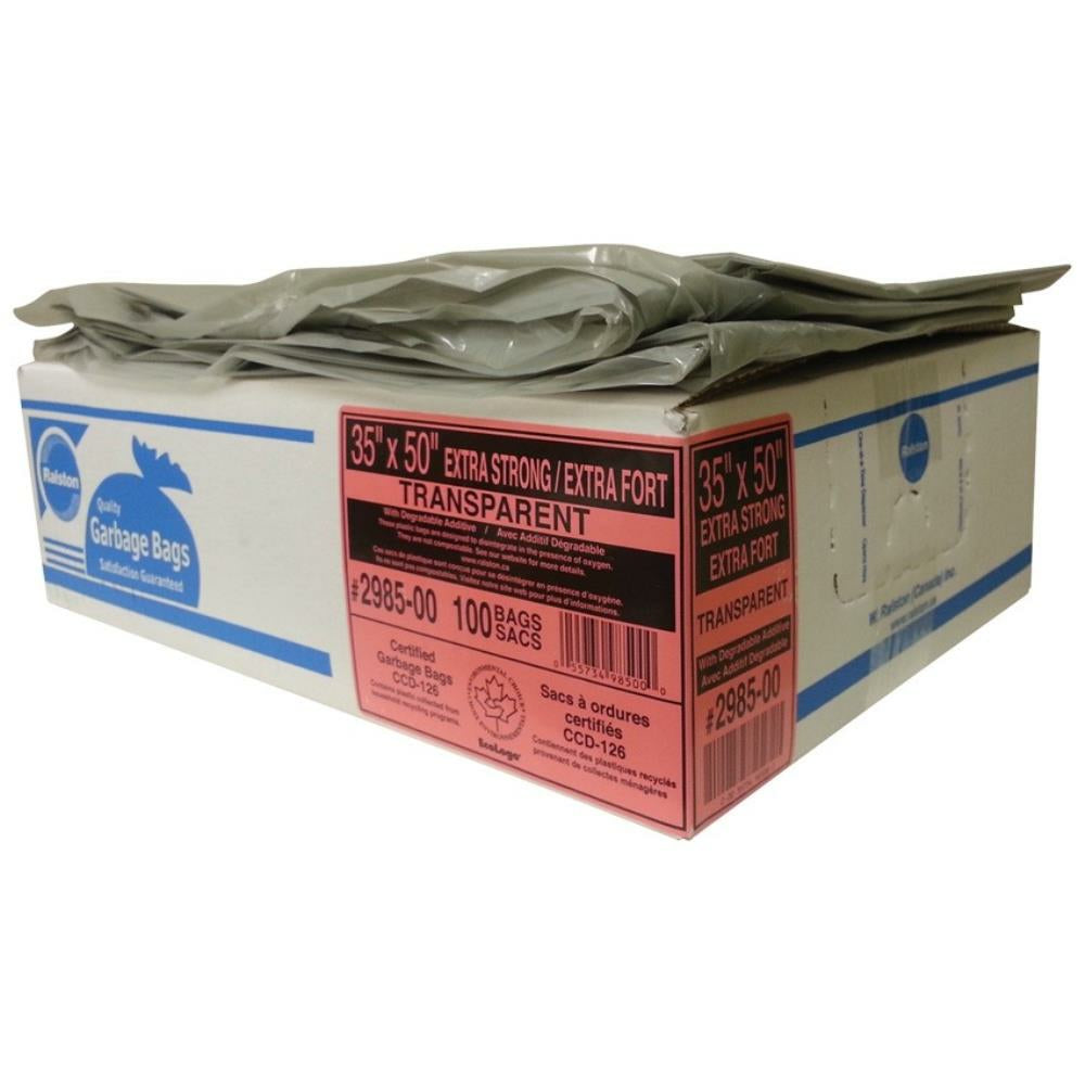 Sacs poubelle transparents industriels Ralston - 35" x 50" - Paquet de 100
