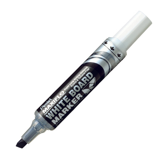 Pentel Maxiflo Whiteboard Marker - Large Chisel Tip - Black - 12 Pack