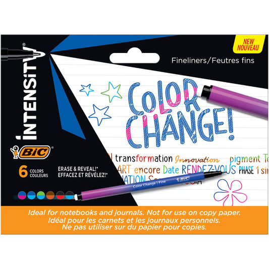 BIC Intensity Color Change Felt Pens - 0.4 mm Fine Tip - Assorted Colours - 6 Pack
