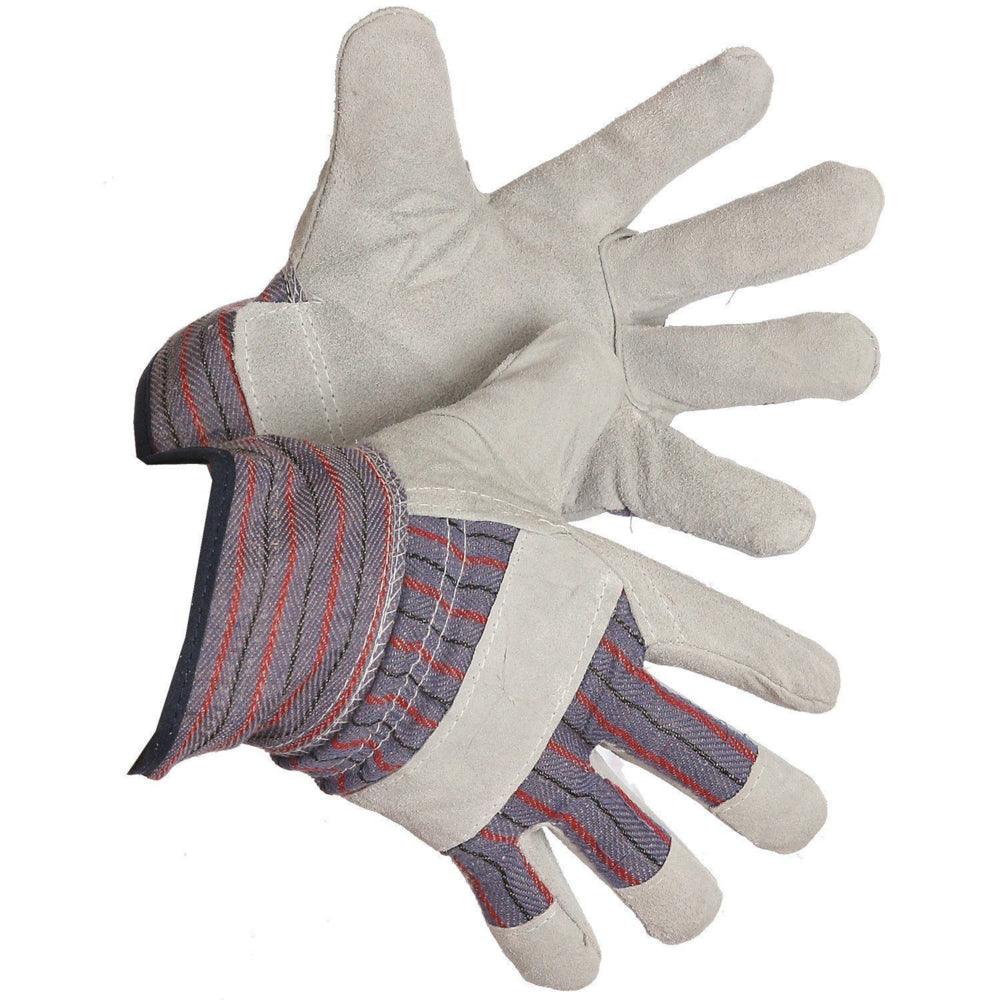 Forcefield Ladies Fleece Lined Split Leather Work Gloves - Striped Blue/Grey - One Size - Paquet de 2