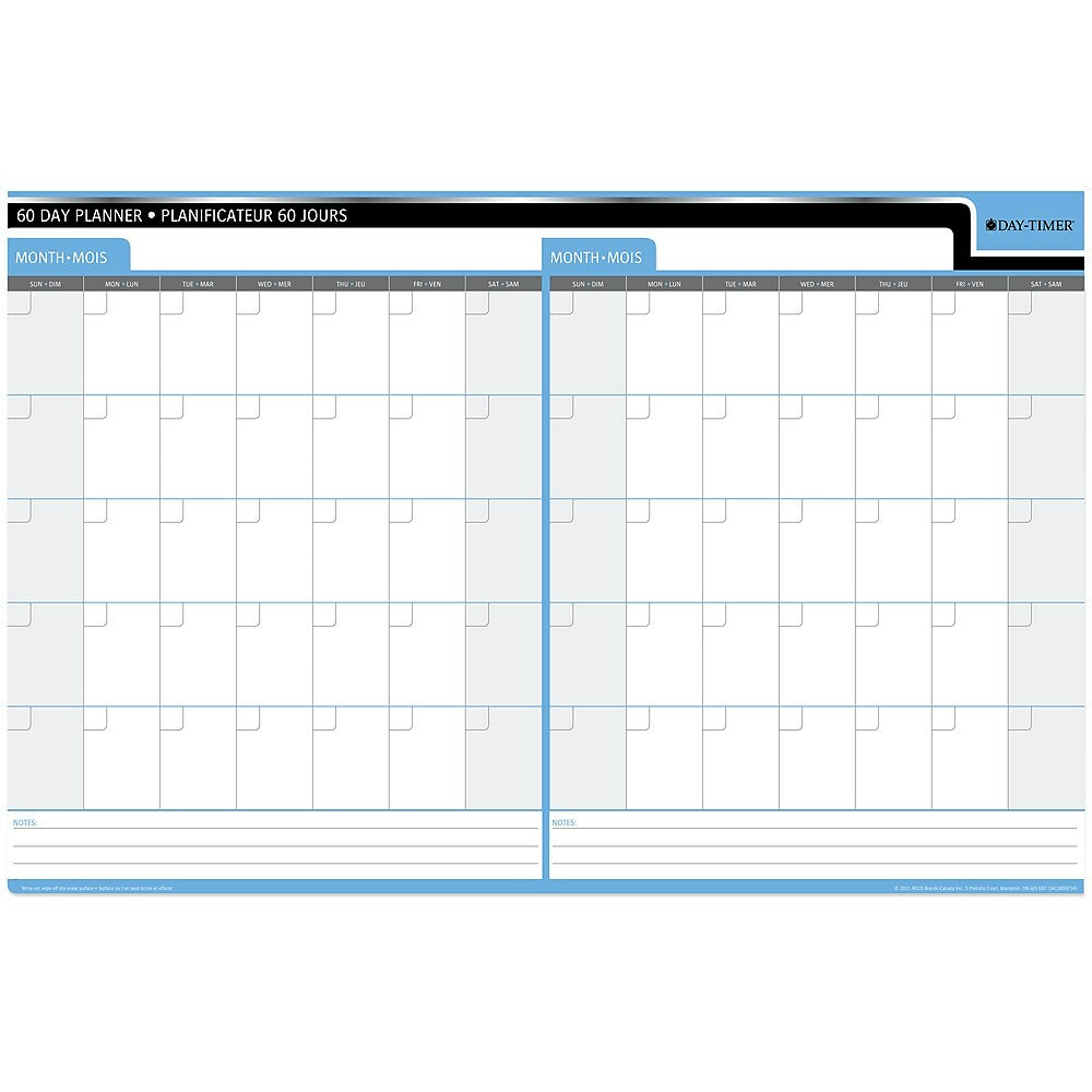 Day-Timer Undated Flexible Erasable 30/60-Day Wall Planner - 24" x 36" - Bilingual