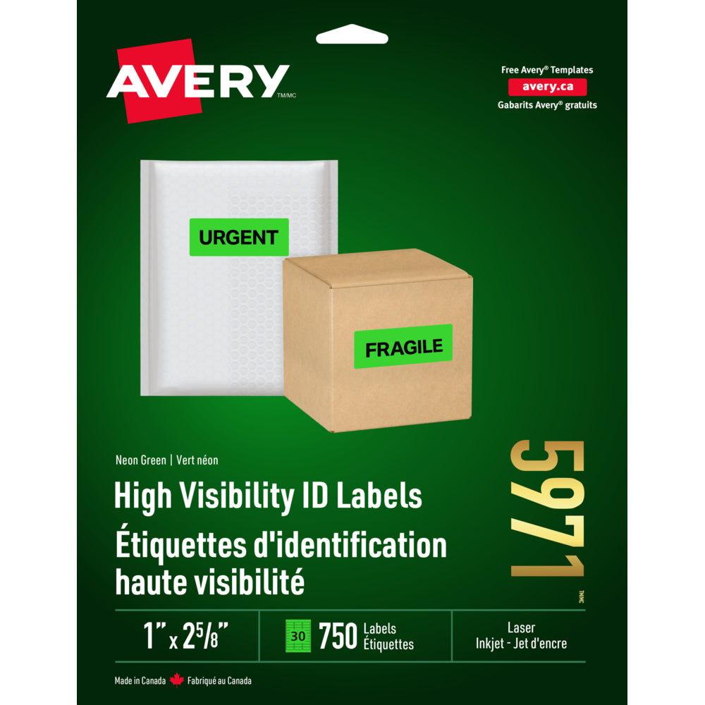 Avery Neon Green Laser/Inkjet High Visibility Labels, 2-5/8" x 1", 750 Pack (05971)