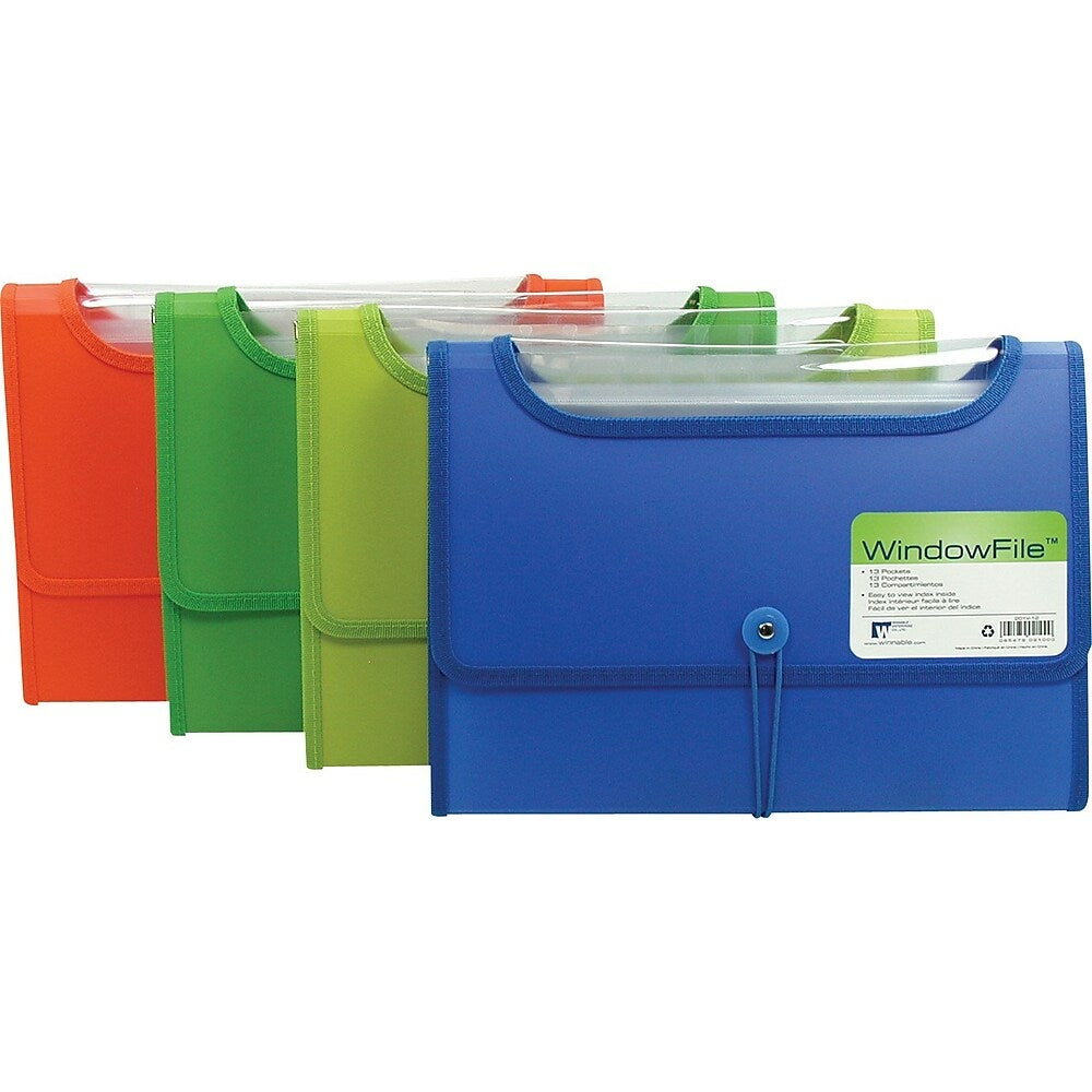 Winnable Top View 13-Pocket Expandable Files, Letter Size, 13" x 9-1/2", Assorted Colours