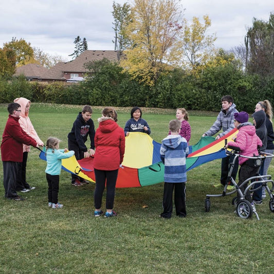 Parachute multicolore 360_Athletics, 12' avec 10 poignées.