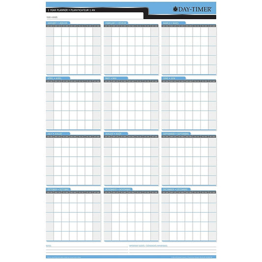 Day-Timer Undated Flexible Erasable Horizontal/Vertical 1-Year Wall Planner - 24" x 36" - Bilingual