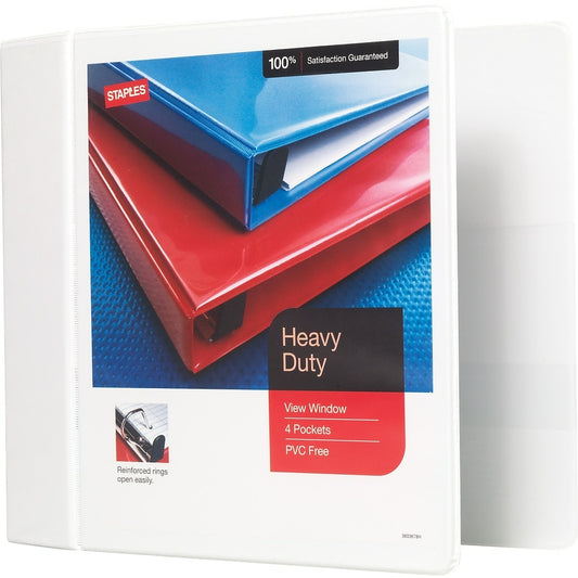 Staples Heavy-Duty View Binder with D-Rings - 5" - White