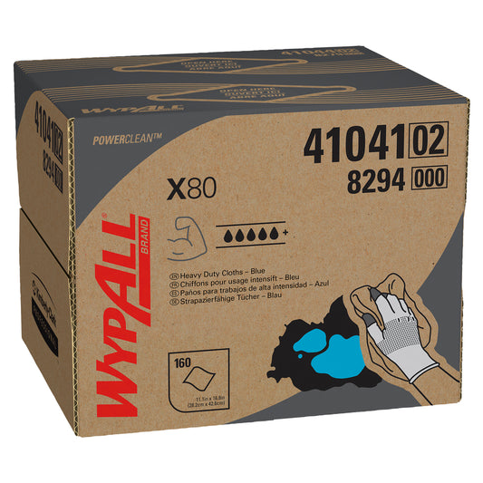 WypAll Power Clean X80 Heavy Duty Cloths (41041) - Brag Box - Blue - 160 Sheets