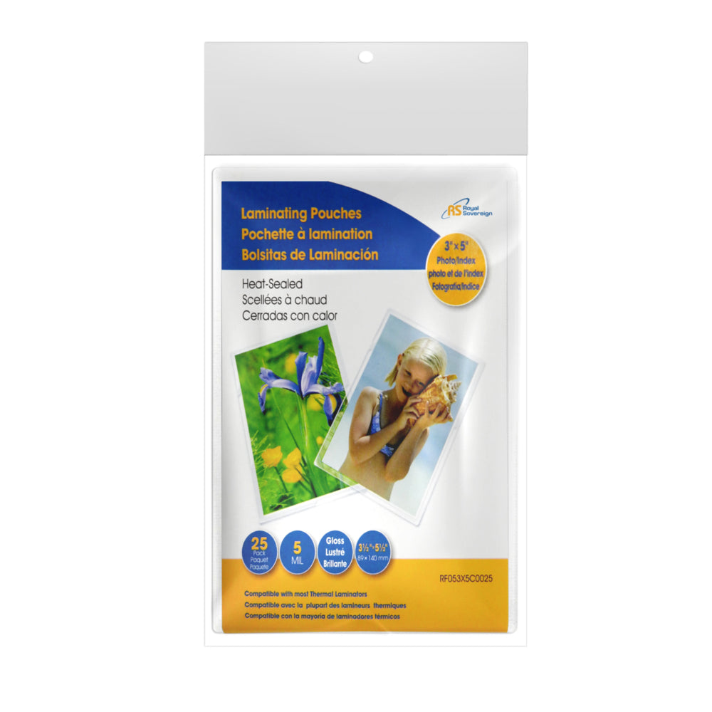 Royal Sovereign Photo Laminating Pouches - Small Size - 3.5" x 5.5" -  5 mil - 25 Pack