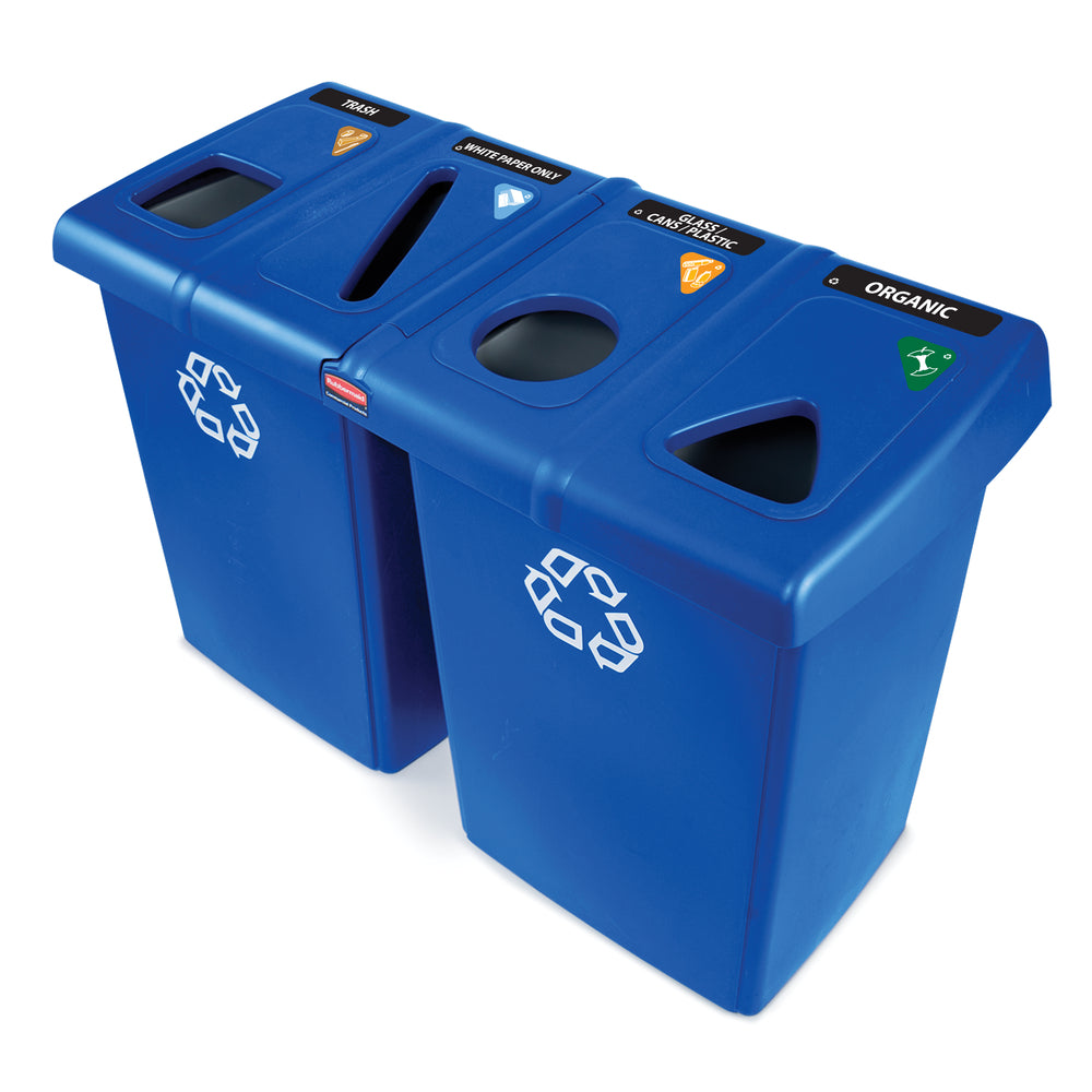 Station de recyclage Rubbermaid Commercial à quatre flux Glutton - Bleu