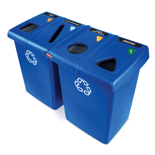Station de recyclage Rubbermaid Commercial à quatre flux Glutton - Bleu