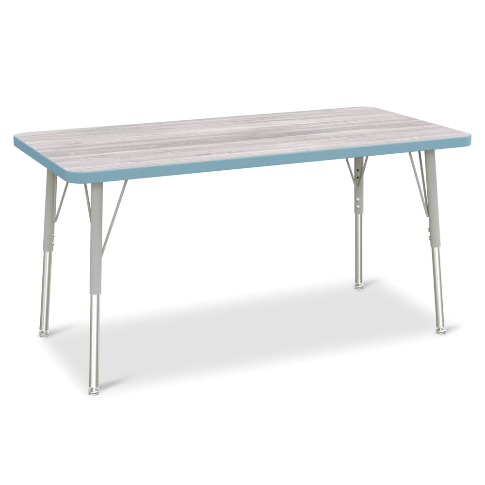 Table d'activités rectangulaire Jonti-Craft Berries - 24" x 48" - 24-31"H - Gris bois flotté/Bleu côtier