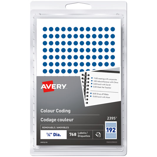 Avery Removable Colour Coding Labels - Blue - 1/4", 768 Pack