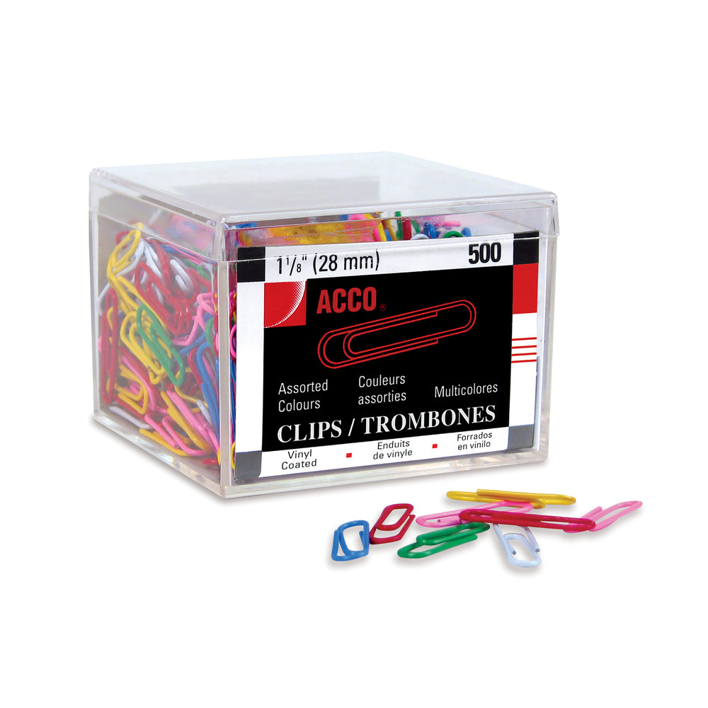 Trombones colorés ACCO recouverts de vinyle - 1-1/8" - Couleurs assorties - Paquet de 500