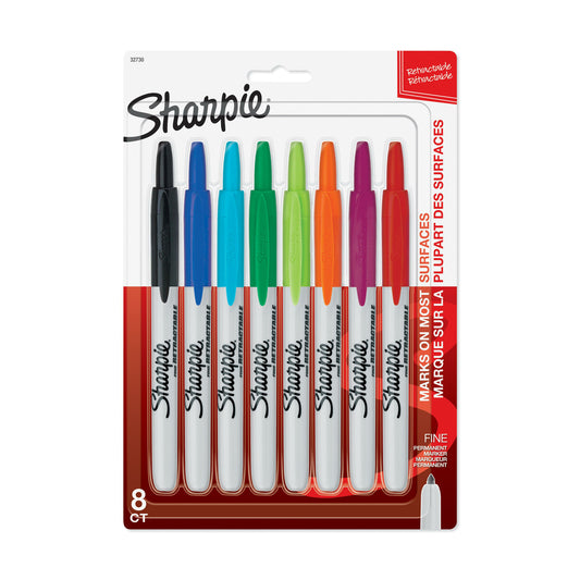 Sharpie Retractractable Permanent Markers - Fine Point - Assorted - 8 Pack
