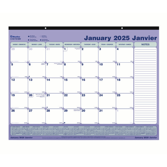 Blueline 2025 Monthly Desk Pad Calendar with Vinyl Strip - 21-1/4" x 16" - Bilingual