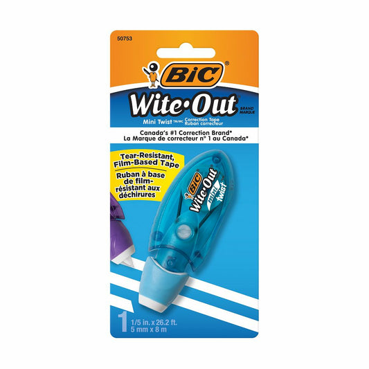 BIC Wite-Out Brand Mini Twist Correction Tape - White - Tear-resistant And Film-Based Tape
