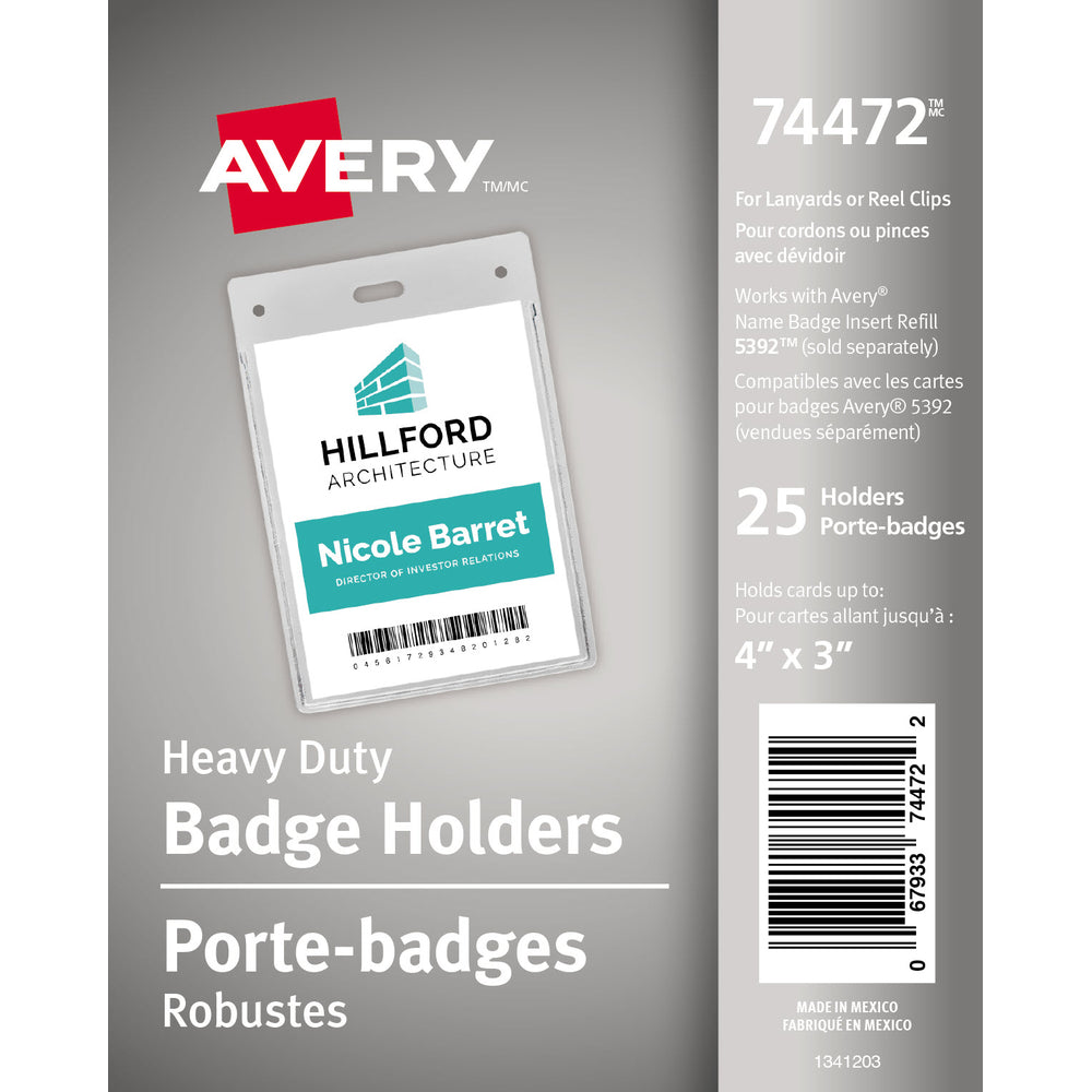 Avery 74472 Heavy-Duty Badge Holders for Inserts up to 4" x 3", 25 Pack
