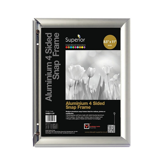 SECO Snap Poster Frame Case - 8.5 x 11 Inches - Silver