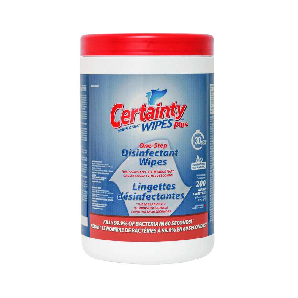 Lingettes désinfectantes Certainty Plus - Sans parfum - 17 cm x 17 cm - 200 lingettes