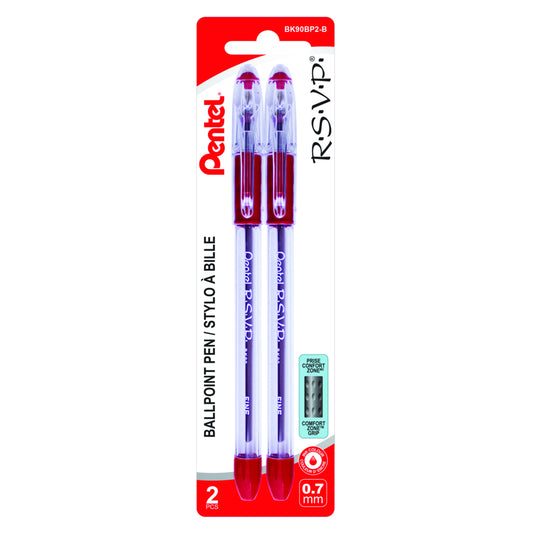 Pentel R.S.V.P. Ballpoint Stick Pens, 0.7mm, Red