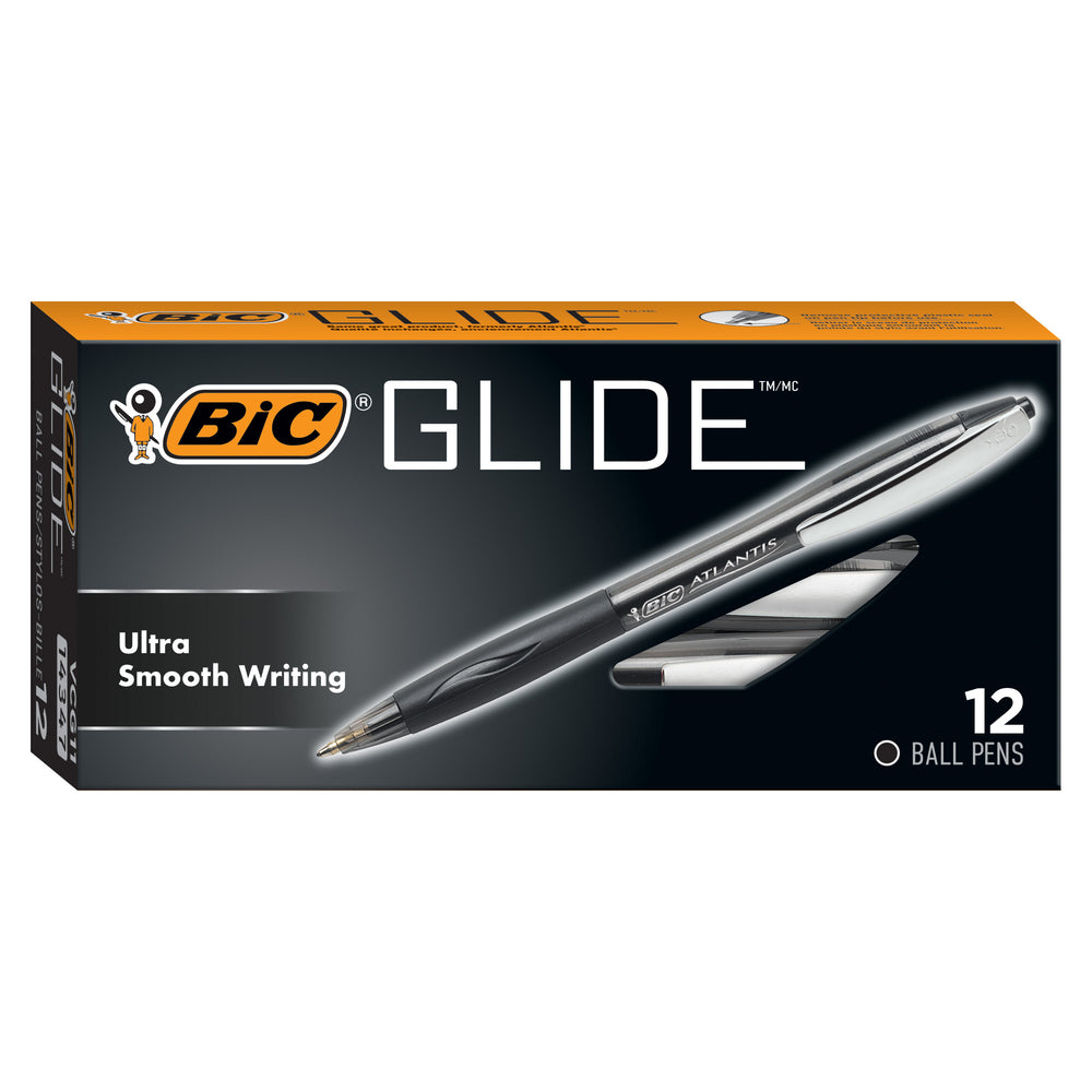 Stylos à bille BIC Glide Original - Rétractables - 1,0 mm - Noir - Lot de 12