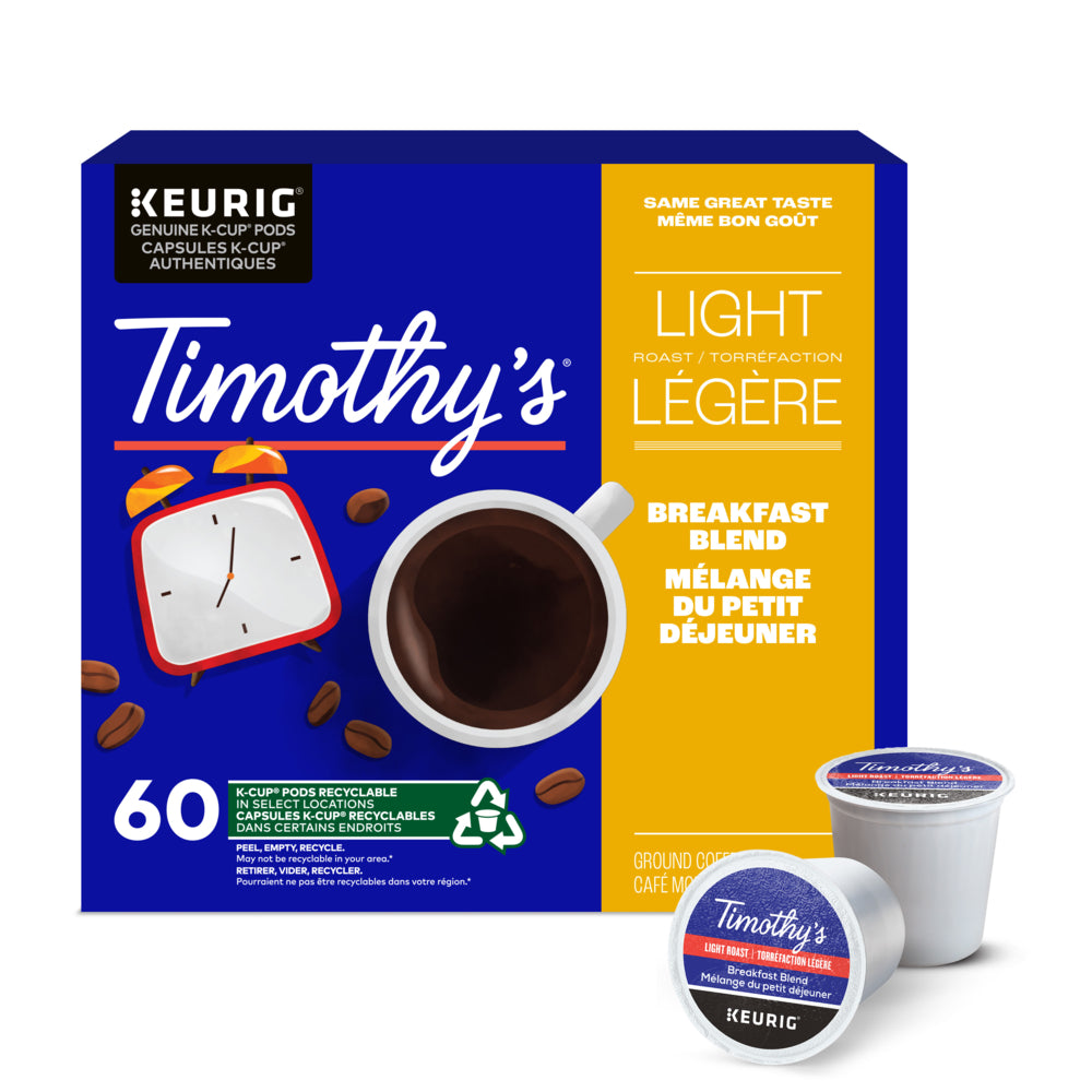 Timothy’s Breakfast Blend - Light Roast - K-Cup Coffee Pods - 60 Pack