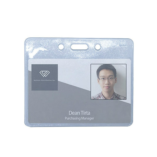 Beslayn Horizontal Heavy Duty Vinyl ID Badge Holder with Thumb Notch, 3-3/8" x 2-3/8", Clear, 100 Pack