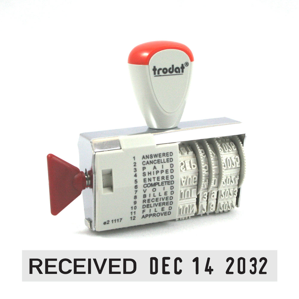 Trodat 1117 Phrase Dater Stamp - 4 mm - English