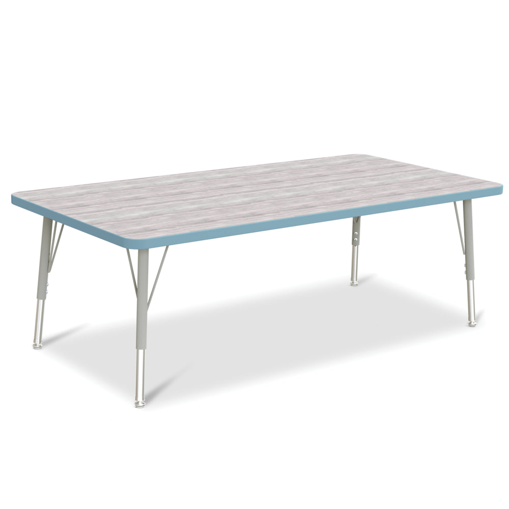 Table d'activités rectangulaire Jonti-Craft Berries - 30" x 60" - 15-24"H - Gris bois flotté/Bleu côtier