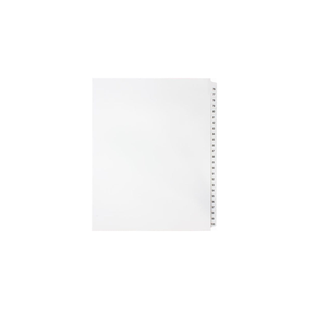 Onglets numériques Sterling, n° 76-100, blancs, format lettre, coupe 1/25e, 25/jeu, 1/pqt