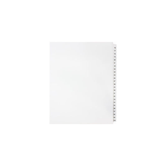 Onglets numériques Sterling, n° 76-100, blancs, format lettre, coupe 1/25e, 25/jeu, 1/pqt