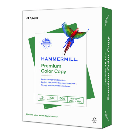 Hammermill Premium Color copy Paper -  8.5" W x 11" H - 32 lb  - White - 100 Bright - FSC - 500 Sheets/Pack