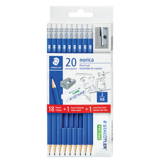 Staedtler Norica Premium Pencil Bonus Set - #2 HB Woodcased Pencils with Sharpener and Eraser - 20 Pack