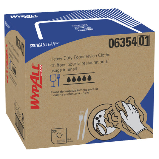 WypAll CriticalClean High Capacity Heavy Duty Foodservice Cloths - Red - 300 Pack