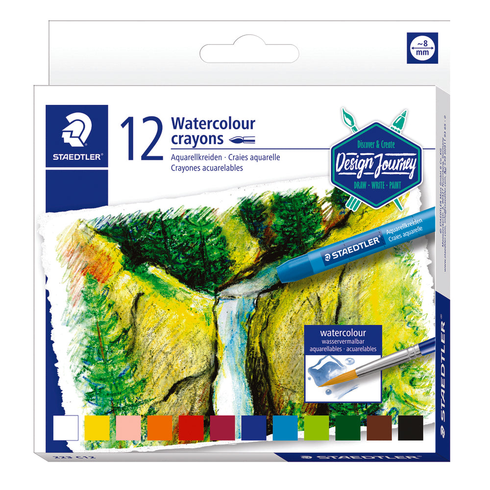 Staedtler 223 Aquarell Watercolour Crayons - Assorted Colours - 12 Pack