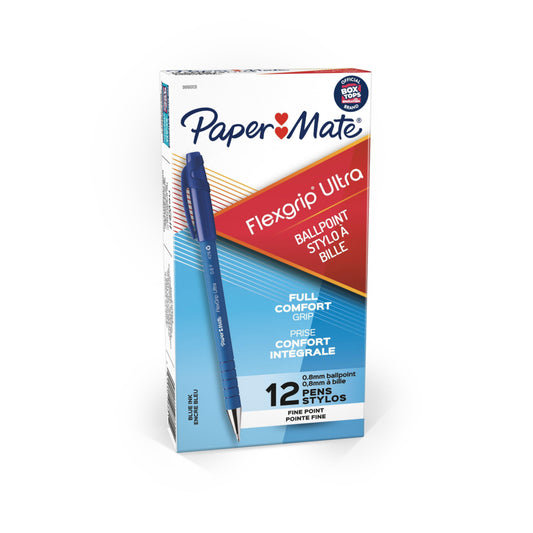 Paper Mate FlexGrip Ultra Recycled Stick Ballpoint Pen - 0.8mm - Blue Ink - 12 Pack