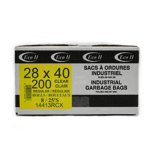 Eco II Garbage Bags - 28" x 40" - Regular - Clear Tint - 25/Roll - 8 Pack
