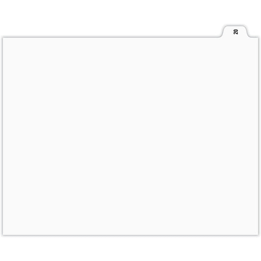 Onglets d'indexation numérique Apak - n° 20 - Blancs - 8 1/2" x 11" - Coupe 1/10e - 110 lb - Non perforés - Paquet de 25