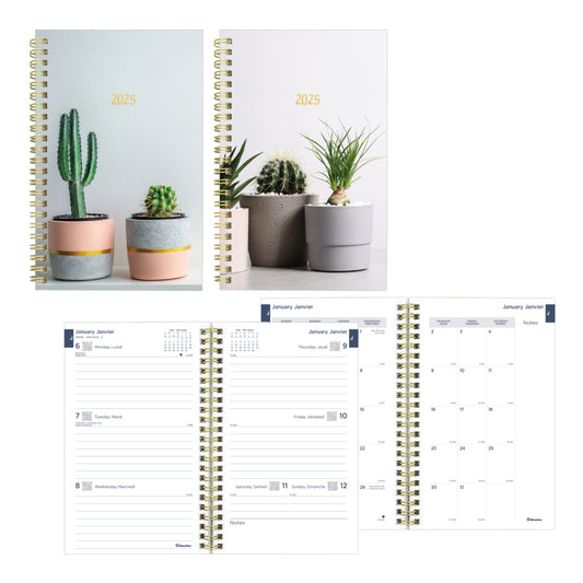 Blueline 2025 Succulent Weekly Planner Poly Cover - 8" x 5" - Bilingual