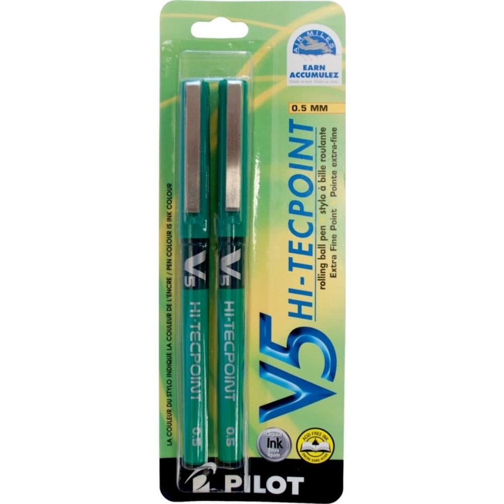 Pilot Hi-Tecpoint Rollerball Pens, V5, Green, 2 Pack