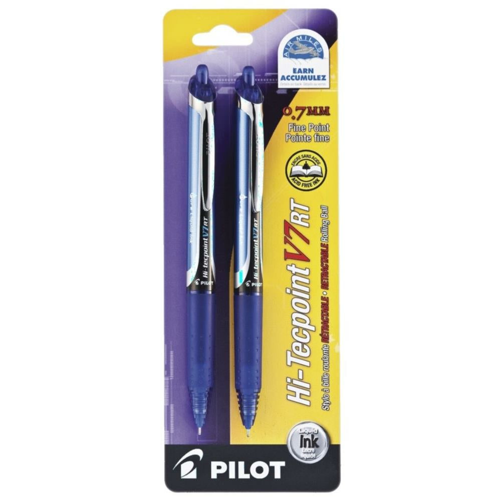 Stylo roller rétractable Pilot Hi-Tecpoint. Bleu. Paquet de 2.