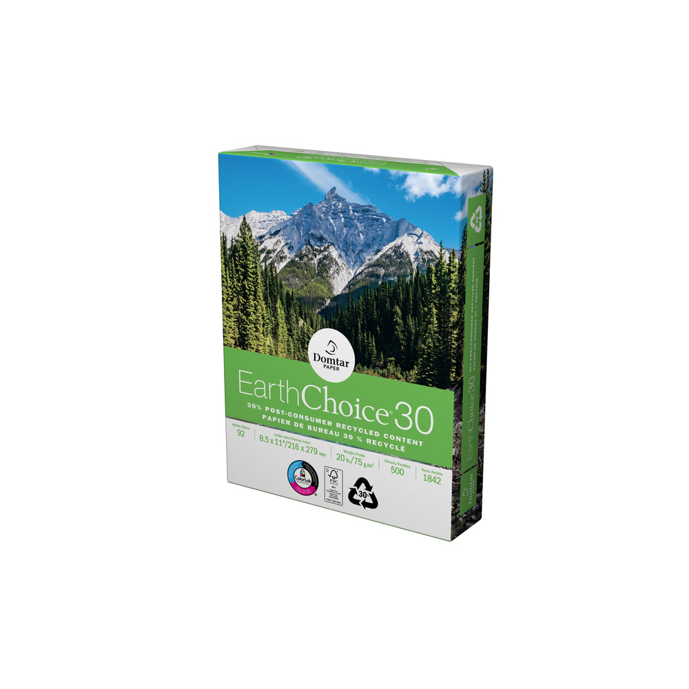 Domtar FSC Certified EarthChoice30 Recycled Office Paper, 20lb., 8.5" x 11" - White - 500 Sheets