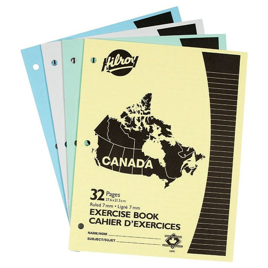 Cahier d'exercices brodé Hilroy Canada - 10-7/8" x 7-3/8" - Couleurs assorties - Paquet de 4