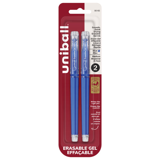 uni-ball Erasable Gel Pens - Medium Point (0.7mm) - Blue - 2 Pack