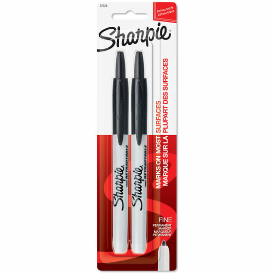 Sharpie Retractable Permanent Markers - Fine Point - Black - 2 Pack