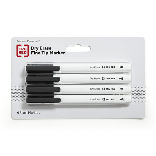 TRU RED Dry Erase Markers - Fine Tip - Black - 4 Pack