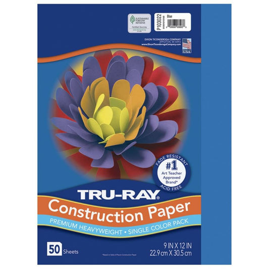 Papier de construction Tru-Ray, bleu, 22,9 cm x 30,5 cm, 50 feuilles/paquet